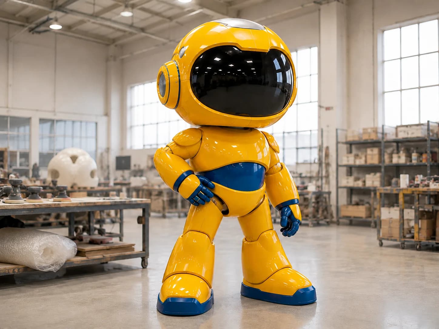 Large custom commercial character sculpture in a fabrication workshop